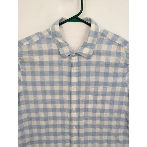 Faherty Men's Blue Plaid Checked Linen Blend Short Sleeve Button Up Shirt, XL - Picture 2 of 6